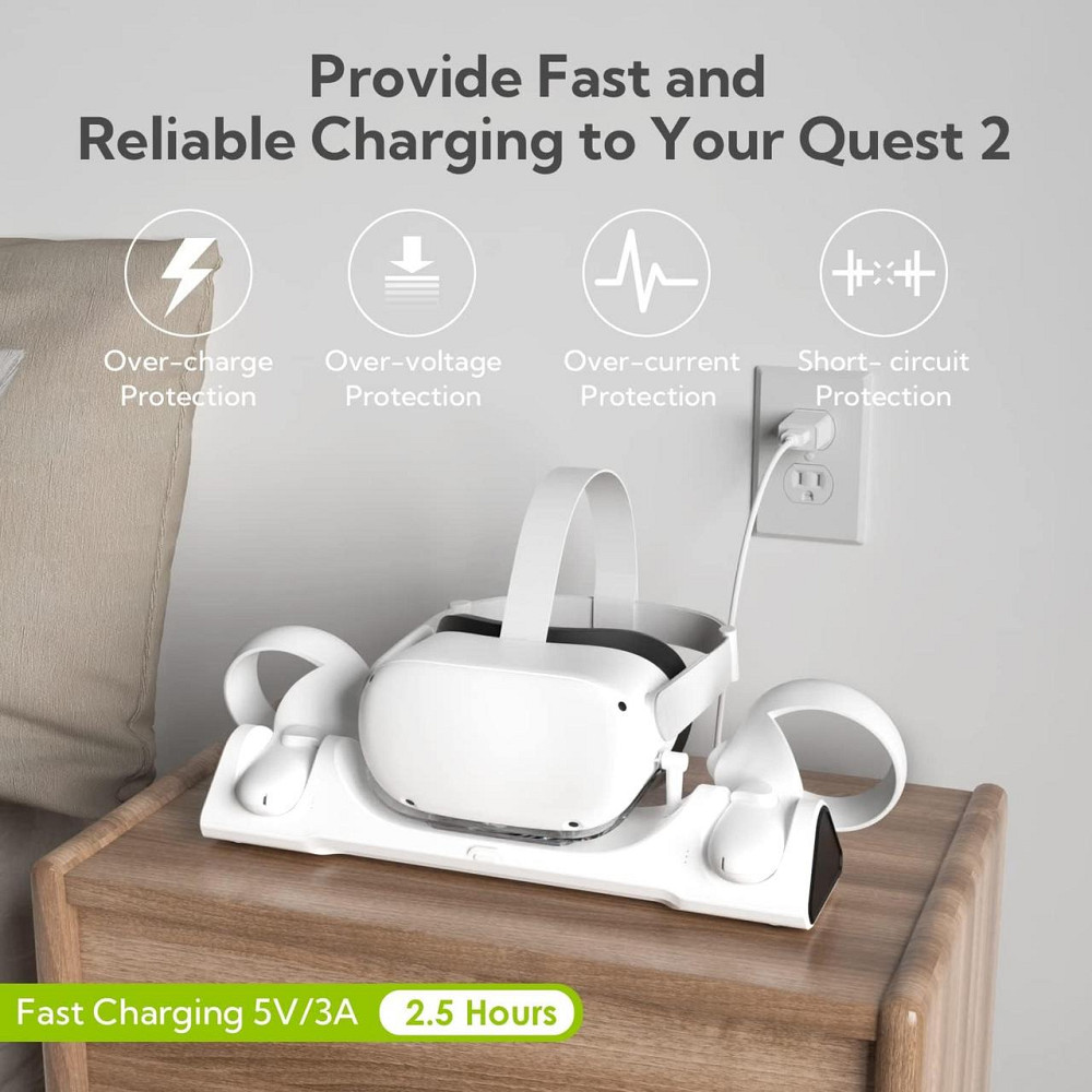 Зарядна док-станція ZYBER Charging Dock AL-Q016 для Meta Quest 2 біла підставка для VR гарнітури контролерів та Elite Strap Київ - фото 6