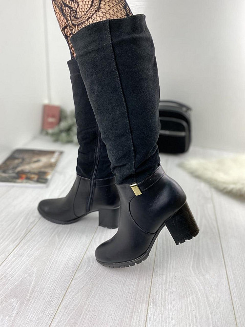Чоботи жіночі ARLETT чорні шкіра+замша натуральна висота 35 см об'єм гомілки 37 см висота підбо Коломия - фото 4