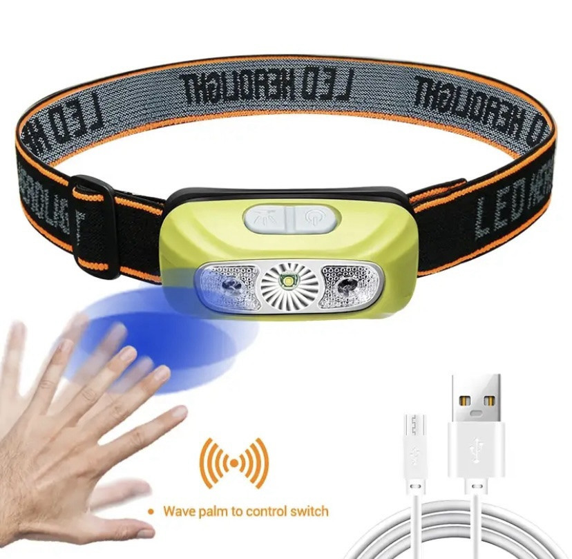 Налобный фонарик на аккумуляторе с зарядкой USB, фонарь для рыбалки,фонарик на голову, 4 режима зеленый Киев - изображение 1
