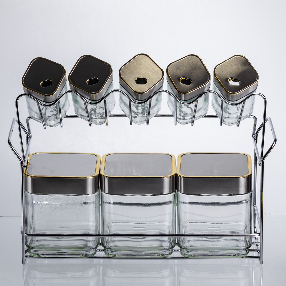 Yiwu Набір ємностей для зберігання 8 штук по 100/700 мл на металевій підставці HP-1347 Коломыя - изображение 6