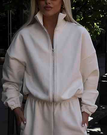 Женский теплый базовый костюм двойка в спортивном стиле трехнить на флисе Молочный, 46/48 Одесса