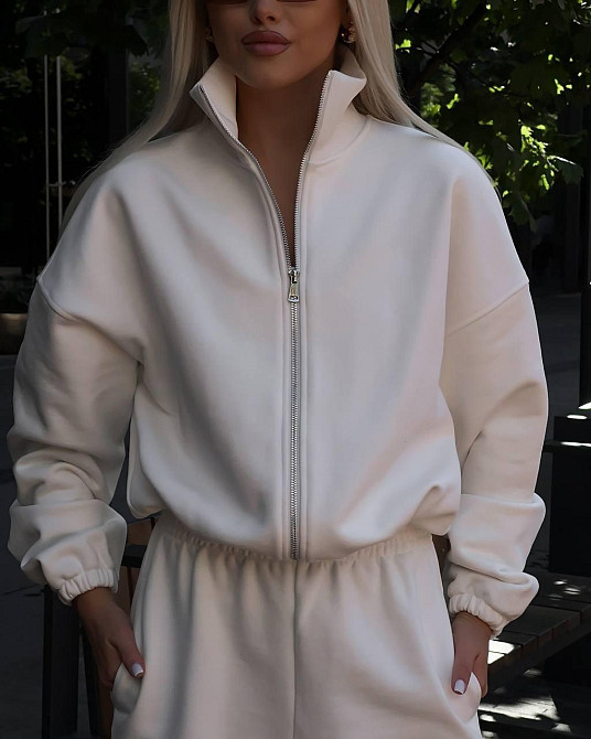 Женский теплый базовый костюм двойка в спортивном стиле трехнить на флисе Молочный, 46/48 Одесса - изображение 3