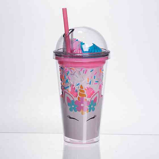 Многоразовий рожевий стакан з трубочкою 400 мл Київ