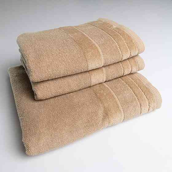 Набор махровых полотенец с велюровым бордюром 3шт GM Textile 50х90см, 50х90см, 70х140см 500г/м2 (Капучино) Сумы