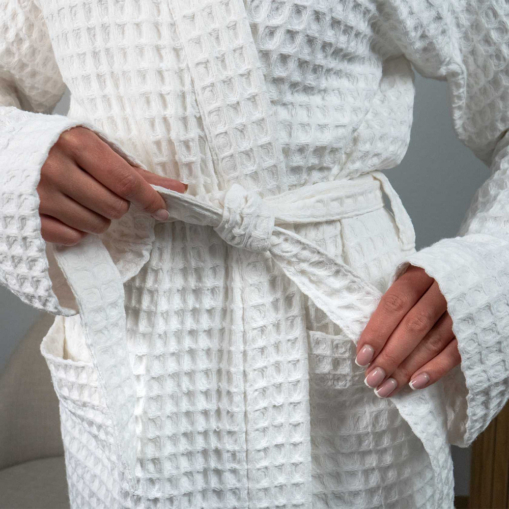 Вафельный халат женский воротник стойка с длинным рукавом YouStar 100% хлопок 380 г/м2 (Белый) XXL-XXXL Сумы - изображение 8