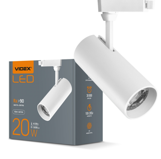 LED Світильник трековий 20W 4100К 220V білий VL-TR04-204W Videx Житомир