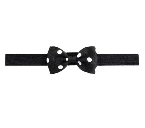 Дитяча чорна пов'язка у білий горошок - окружність 36-60см, бантик 7,5 см Київ - фото 1