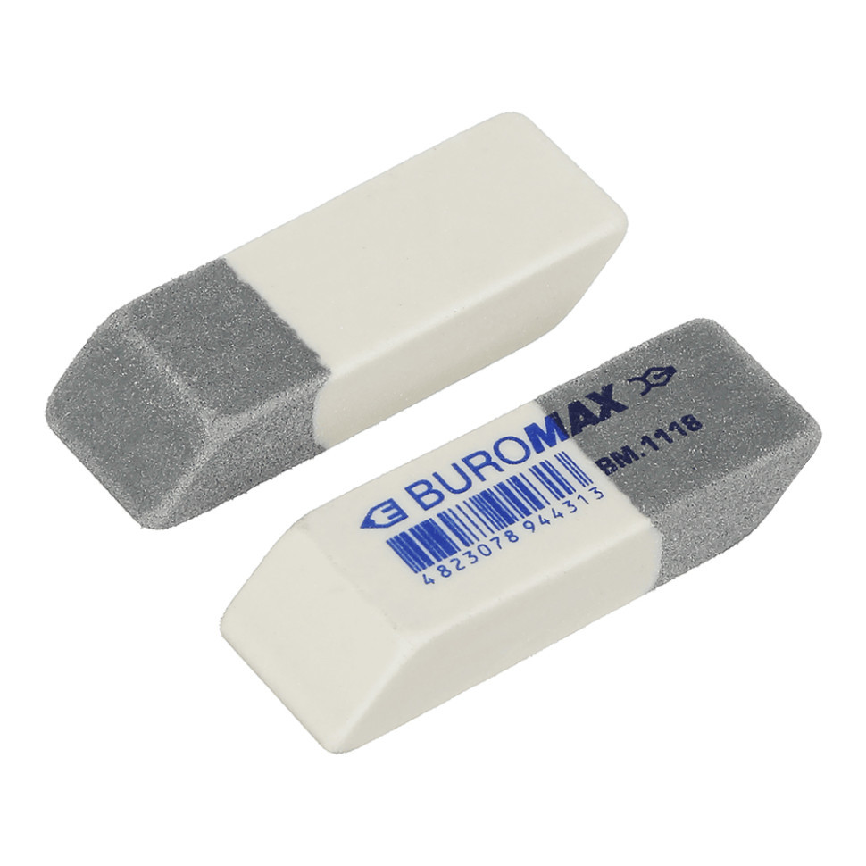Гумка подвійна з абразивною частиною BM.1118, 41x14x8 мм, біло-сірий Вінниця - фото 1