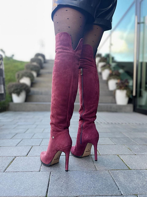 Nivelle Ботфорти жіночі демісезонні замшеві на підборах 5261 (10502) бордові / Чоботи весна-осі Коломыя - изображение 10