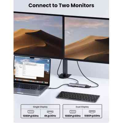 Концентратор Ugreen USB3.1 Type-C to HDMI/VGA/USB 3.0х3/RJ45/SD/TF/PD/35мм TRRS 100W 10-in-1 (15601) Винница