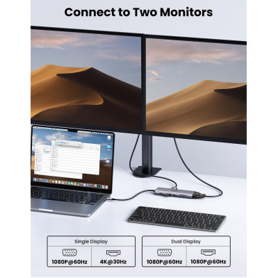 Концентратор Ugreen USB3.1 Type-C to HDMI/VGA/USB 3.0х3/RJ45/SD/TF/PD/35мм TRRS 100W 10-in-1 (15601) Вінниця - фото 6