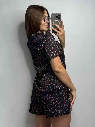 Женская пижама сатиновая Черный с тюльпаном XS-S Харьков