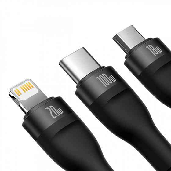 Кабель Baseus Flash Series Ⅱ Two-for-three Charging Cable U+C to M+L+C 100W 1.2m Black Київ