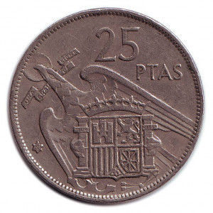 Монета 25 песет. 1957 год, Испания. (Г) Полтава - изображение 1