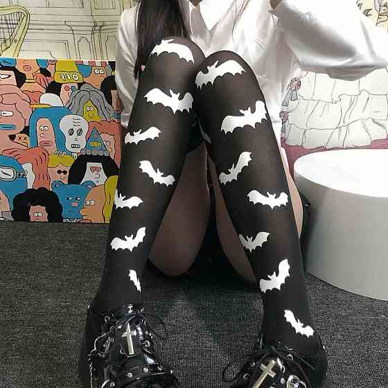 Чулки для Хэллоуина Летучие мыши one size черно-белый Киев
