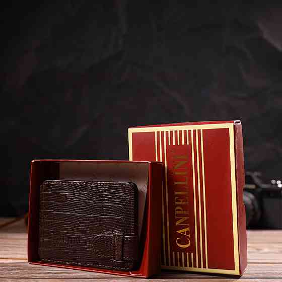 Фактурний затискач для грошей з натуральної шкіри з тисненням Коричневий (CANPELLINI) Київ