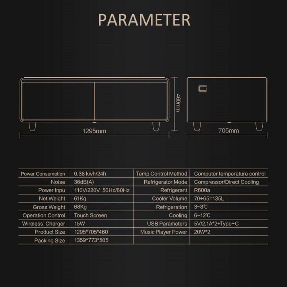 Умный журнальный стол с холодильником Primst TB135 (Белый, 135 литров) Киев - изображение 6