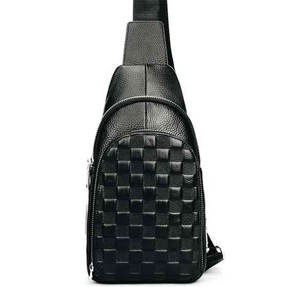 Мужской рюкзак на одно плечо 18х31х6, кожаный слинг, черный Киев