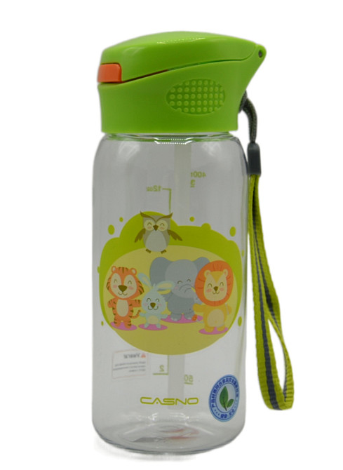 Пляшка для води CASNO 400 мл KXN-1195 Зелена (Малята-звірята) з соломинкою Київ - фото 4
