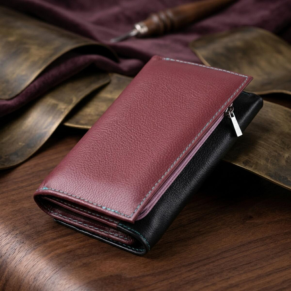 Вместительный кожаный кошелек в три сложения для женщин ST Leather 19444 Разноцветный Киев - изображение 14