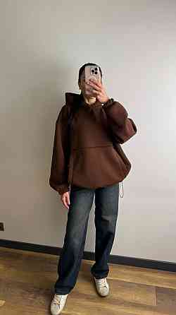 Жіноче тепле об'ємне базове худі оверсайз крою турецька тринитка на флісі Шоколад Одеса