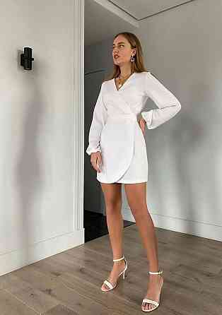 Женское романтичное мини платье на запах костюмка Молочный Одесса