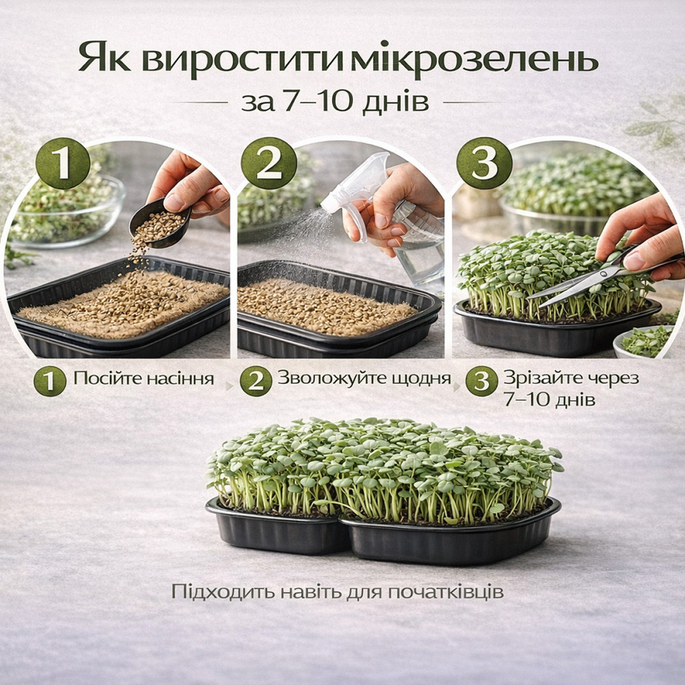Набір для вирощування мікрозелені 5 культур "Імунітет" з контейнерами та інструкцією (повний комплект) Харків - фото 5