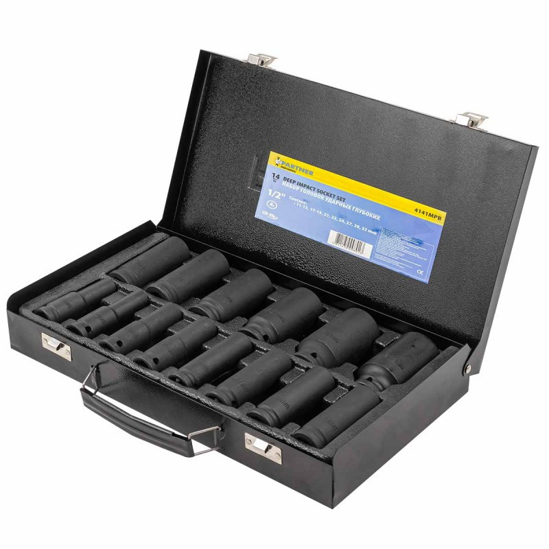 Набір головок ударних глибоких 14пр. 1/2" 6-гранні (11-15, 17-19, 21, 22, 24, 27, 30, 32мм) Partner PA-4141MPB Одеса - фото 3