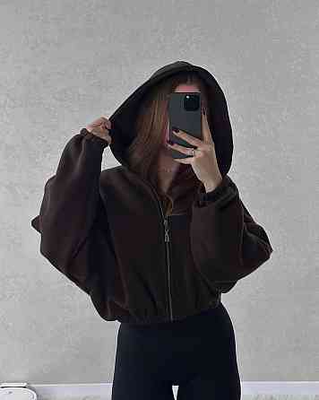 Жіноча стильна та тепла зіп-худі оверсайз тринитка на флісі Шоколад Одеса