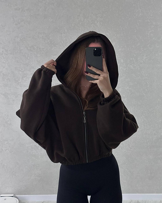 Жіноча стильна та тепла зіп-худі оверсайз тринитка на флісі Шоколад Одеса - фото 5