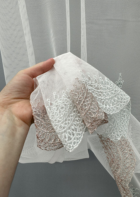 Тюль VR-Textil 1472т Грек-сітка з вишивкою Молочний з пудровим 300х270 см (40-403) Київ - фото 4