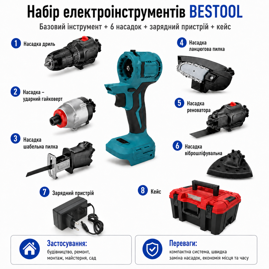 Многофункциональный набор электрических инструментов 9 в 1 с сменными насадками. (310859002) Киев - изображение 15