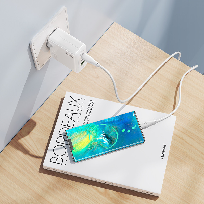Мережевий зарядний пристрій HOCO C115A Header PD65W GaN three-port(2C1A) charger White Одеса - фото 9