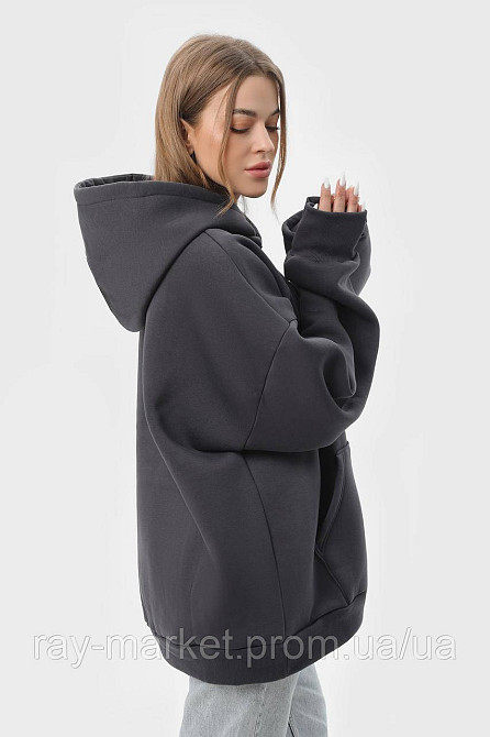 Худи оверсайз женское утепленное RAY OVERSIZE темно-серое (U0404W-Dark Grey) 2XS/XS Киев - изображение 2
