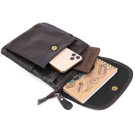 Кожаная компактная мужская сумка через плечо Vintage 20468 Коричневый Киев