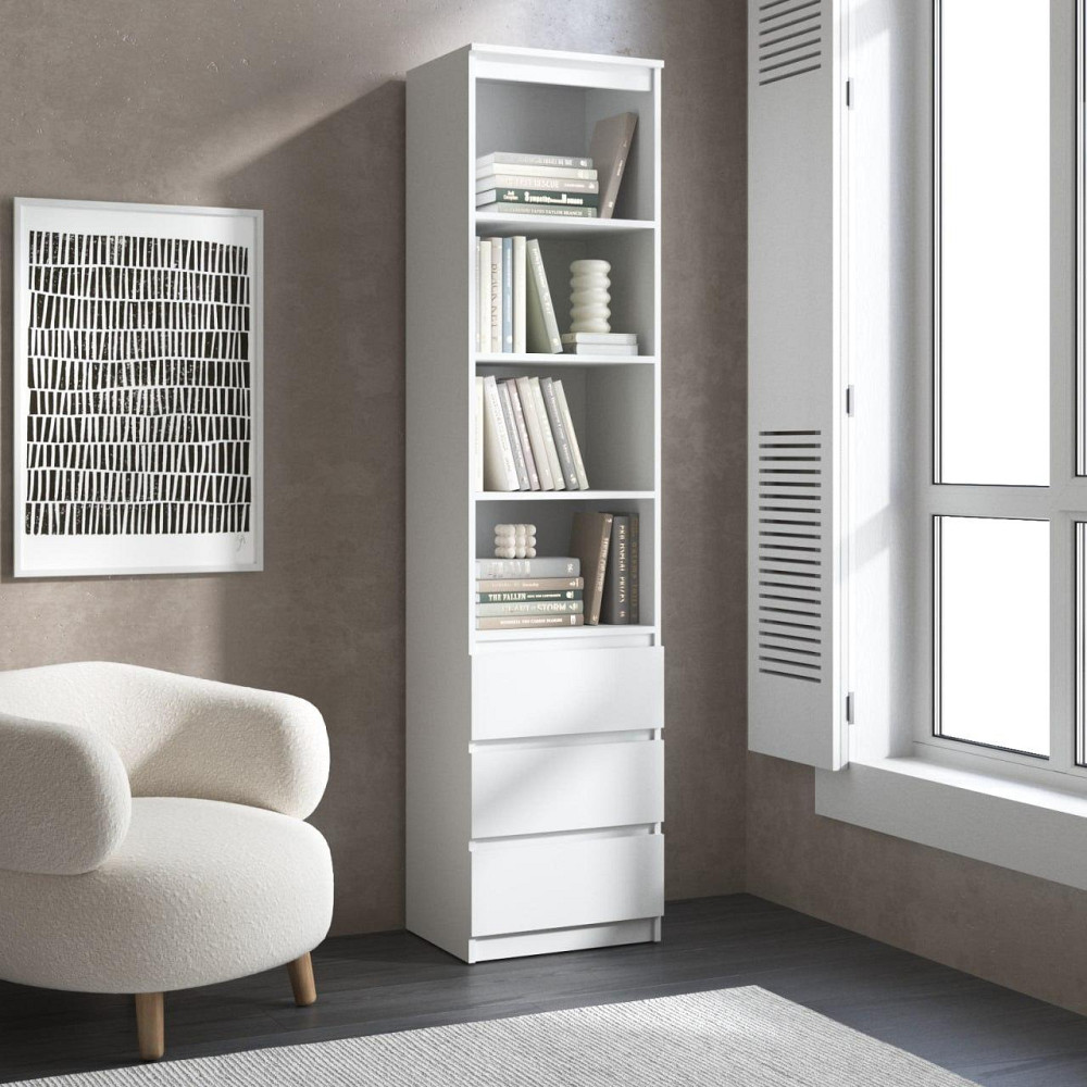 Пенал для книг VAYS R-25 Білий, з відкритими полицями та шухлядами, без ручок, ЛДСП, 50×40×211 см - для вітальні, спальні, офісу Львів - фото 1