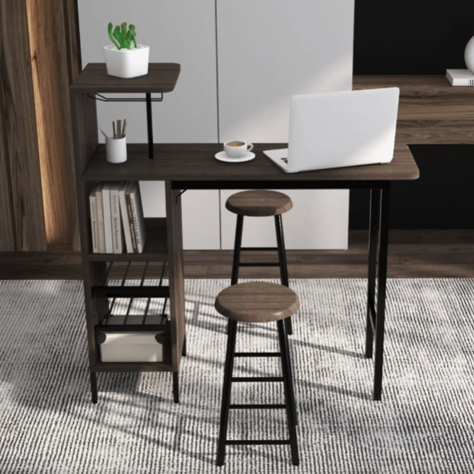 Барний стіл зі стільцями для кухні та вітальні в стилі Loft комплект меблів Costway Bistro коричневий Київ - фото 8