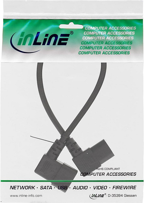Кабель живлення InLine 16601 A C13-C14 чорний 1 м 90° кутовий шнур для підключення монітора/ПК Київ - фото 5