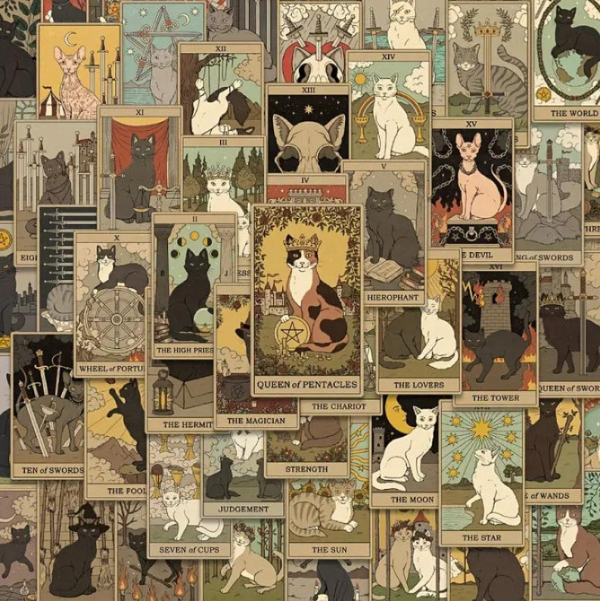 Наліпки карти Таро - Котики , водонепроникні наліпки для пляшки з водою набір 72 шт. Київ - фото 6