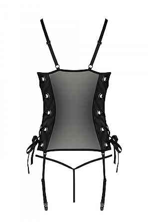 Сітчастий корсет з люверсами і знімними пажами Passion MALWIA CORSET 2XL/3XL black екошкіра, стрінги Sex Aura Київ