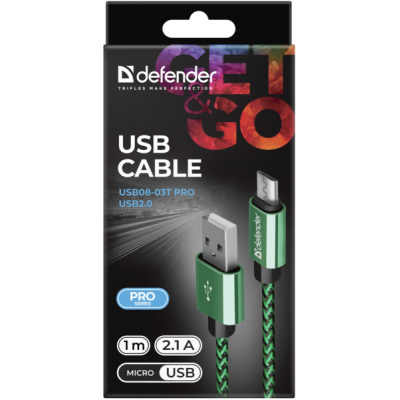 Дата кабель USB 2.0 AM to Micro 5P 1.0m USB08-03T green Defender (87804) Вінниця