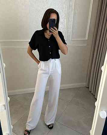 Жіноча легка базова сорочка з коротким рукавом на ґудзиках американський креп Чорний, 46/48 Одеса