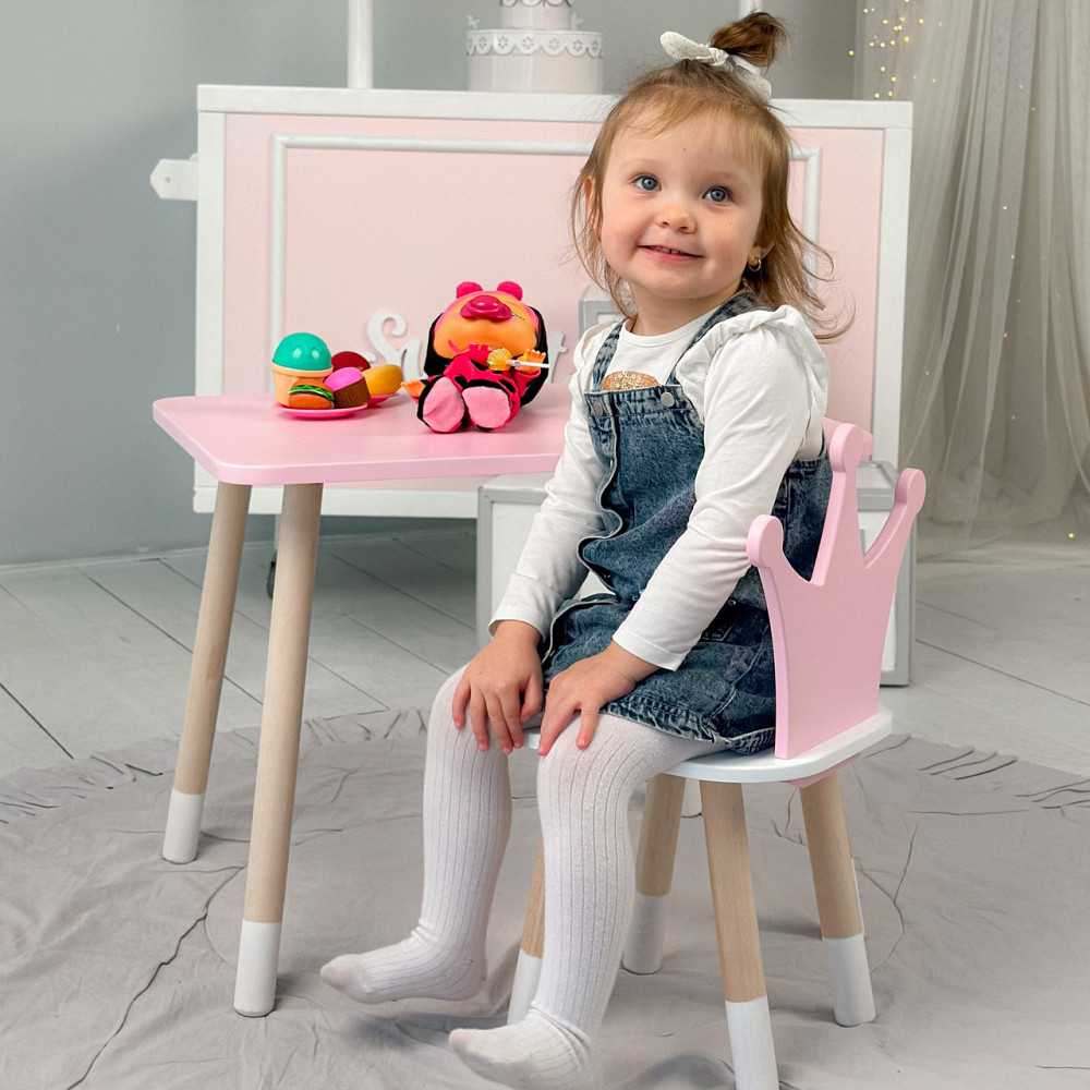 Дитячий  прямокутний стіл і стільчик корона з білим сидінням. Столик рожевий дитячий Київ - фото 2