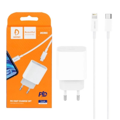Зарядное устройство Denmen USB-C PD20W 3.6A + cable USB-C to Lightning white (DM-DC06L-WH) Винница - изображение 1