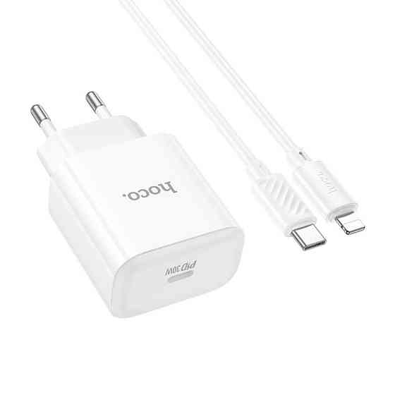 Сетевое зарядное устройство с кабелем HOCO C76A Pro Majestic single port PD30W charger set (C to iP)(EU) White Одесса
