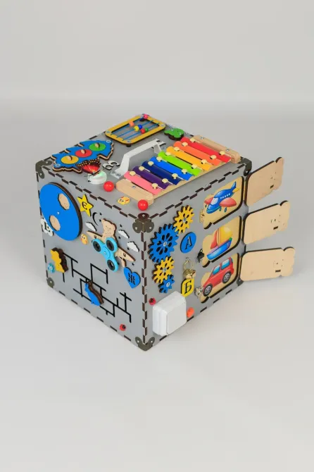 Бізікуб 30*30*30 Сірий дитячий куб Бізікуб для хлопчика Бізіборд Тернопіль - фото 9