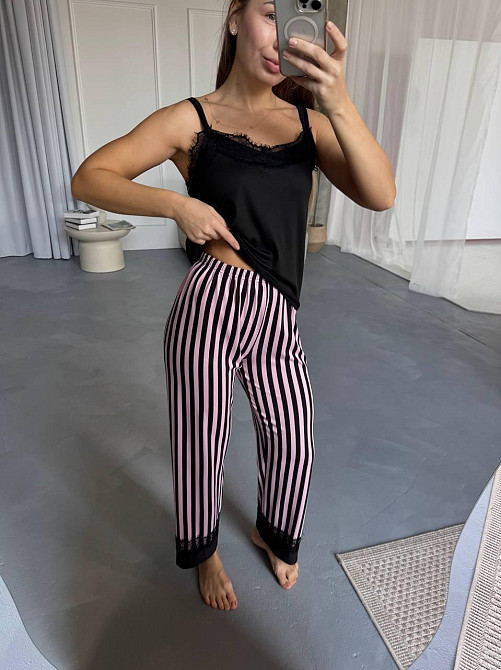 Жіночий домашній комплект: штани + майка + шорти + халат котон Рожевий, 44/46 Одеса - фото 7