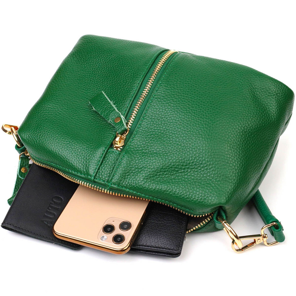 Молодежная сумка через плечо из натуральной кожи 22097 Vintage Зеленая Киев - изображение 9