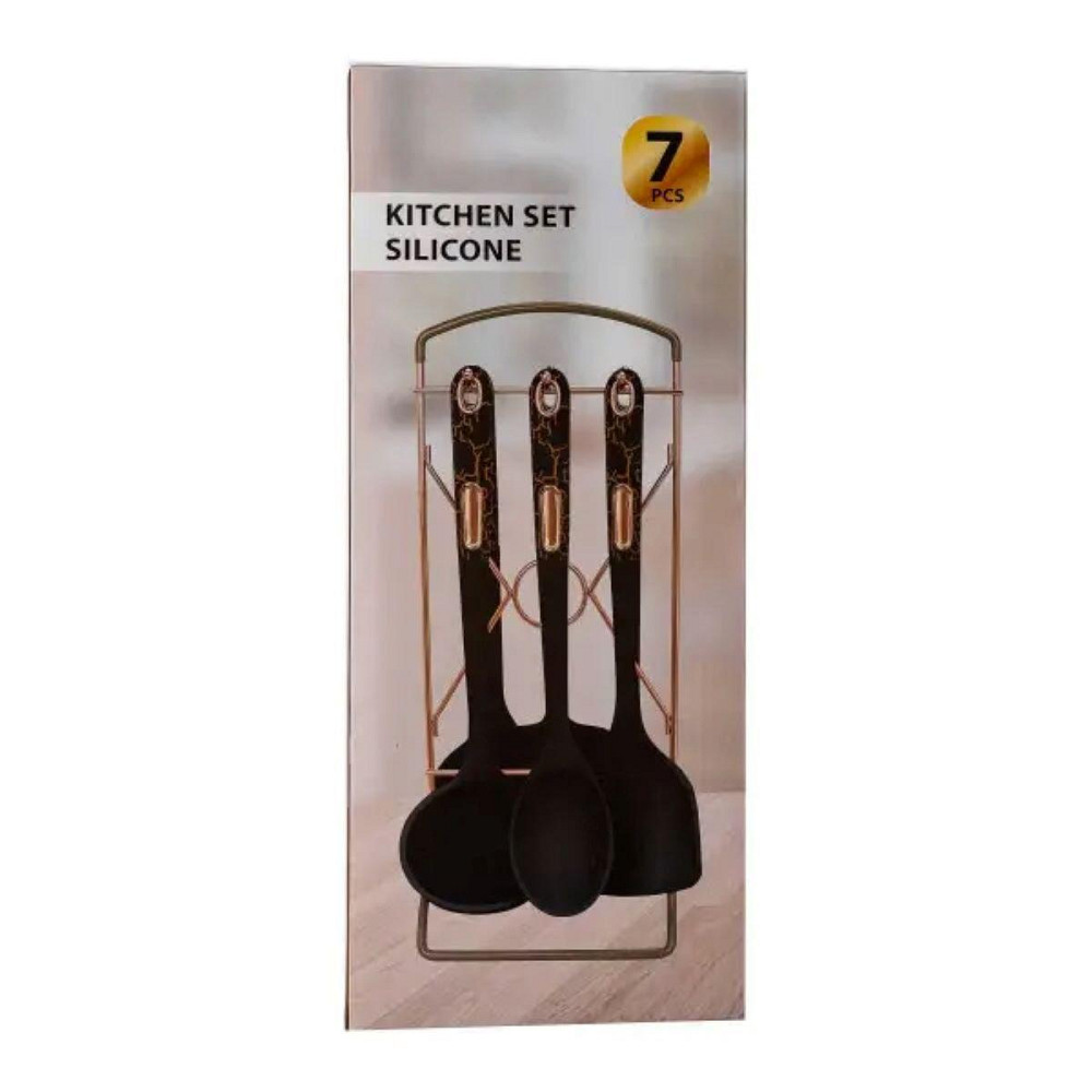 Набір кухонного приладдя на підставці 6 штук кухонні аксесуари Чорний під мармур YRUR5 Київ - фото 4