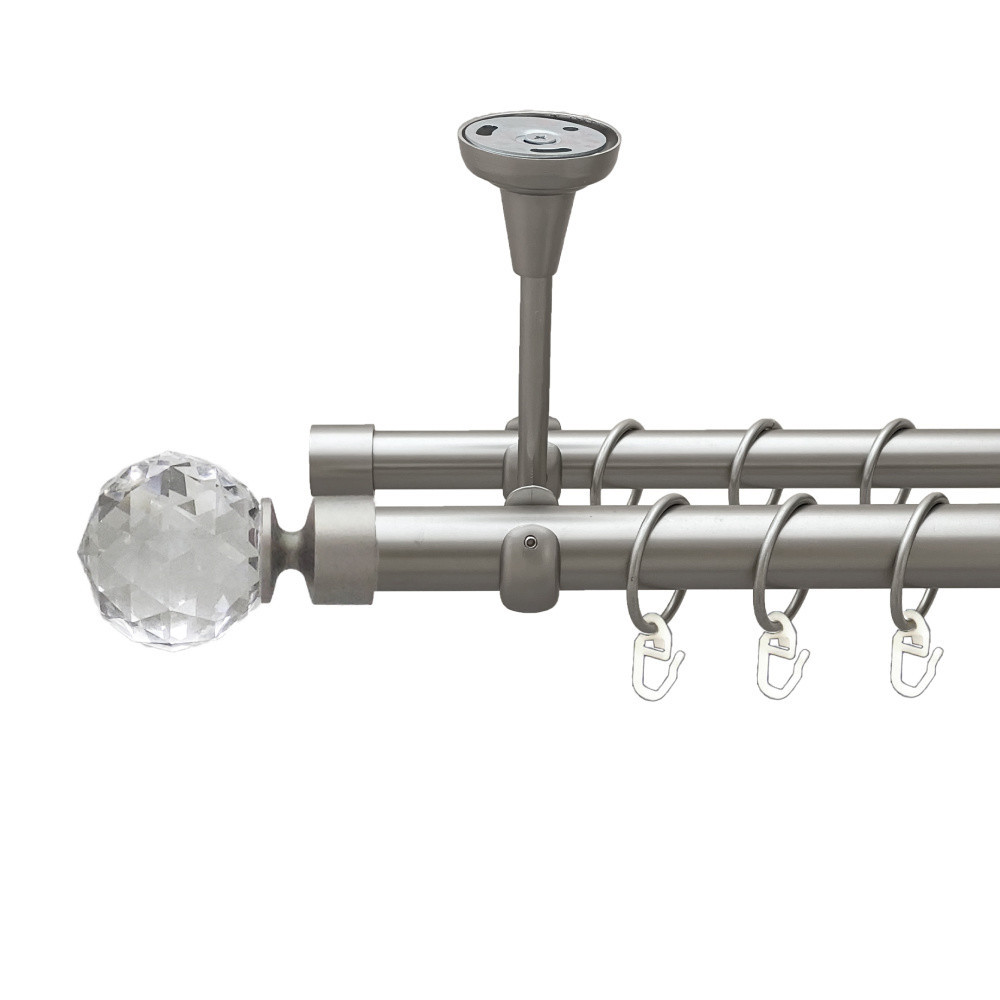 Карниз Orvit Люміера металевий дворядний відкритий до стелі гладка труба кільце металеве Сатин 25\19 мм 200 см (00-00023925) Львів - фото 1